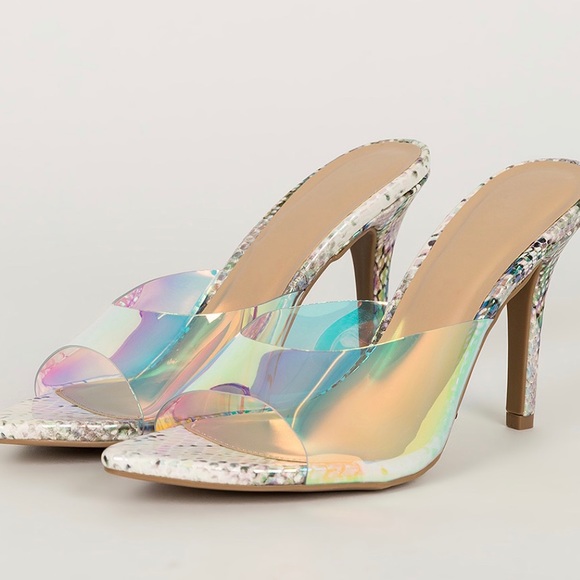 💘 LAST ONE 💘 Holographic Iridescent Snake Print Mules - Picture 3 of 7